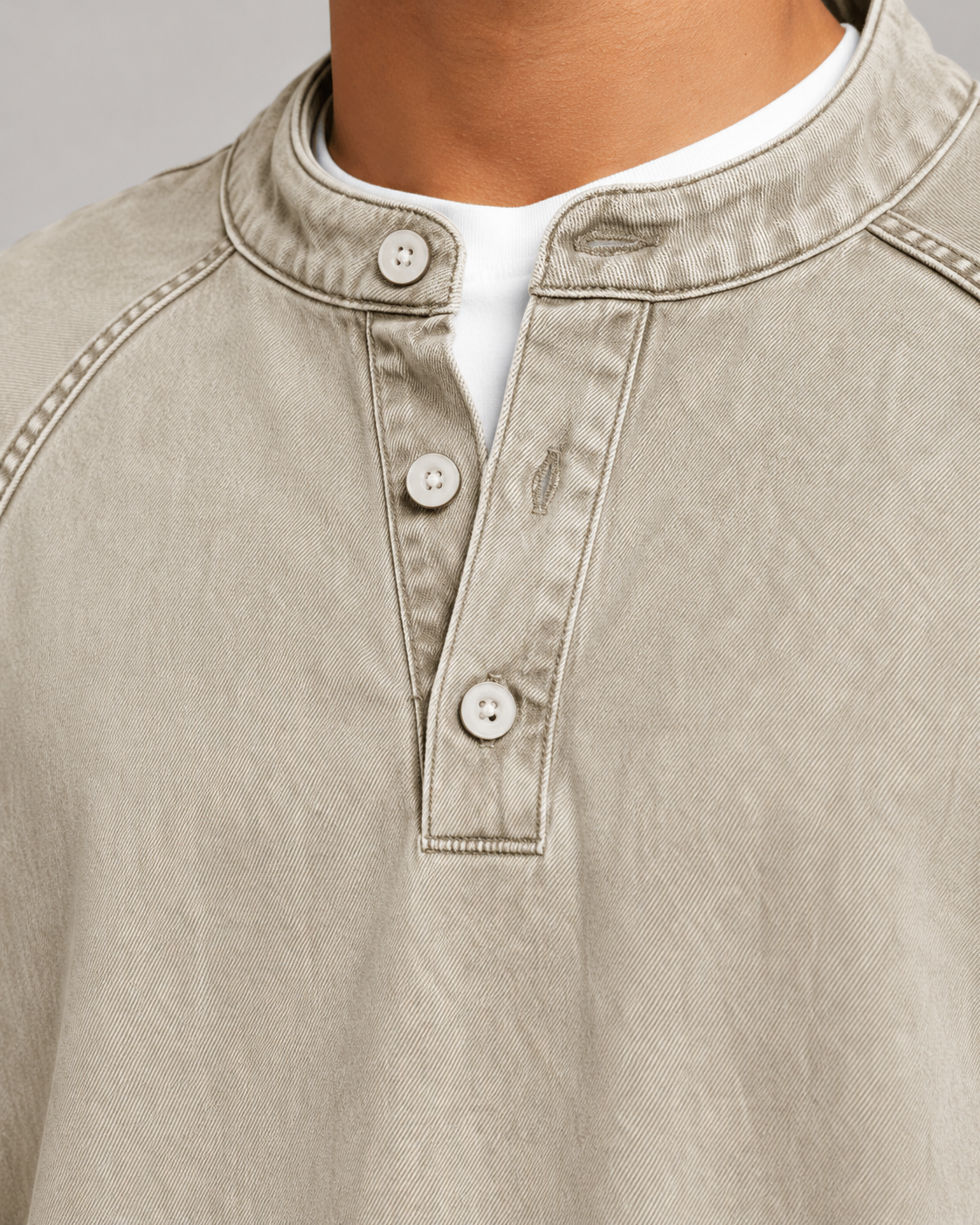 Men's Washed Henley Sweatshirt - Relaxed Fit Button Placket