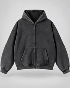 Men's Washed Zip-Up Hoodie – Oversized Fit Vintage Faded Finish