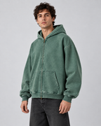 Men's Washed Zip-Up Hoodie – Oversized Fit Vintage Faded Finish