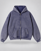 Men's Washed Zip-Up Hoodie – Oversized Fit Vintage Faded Finish