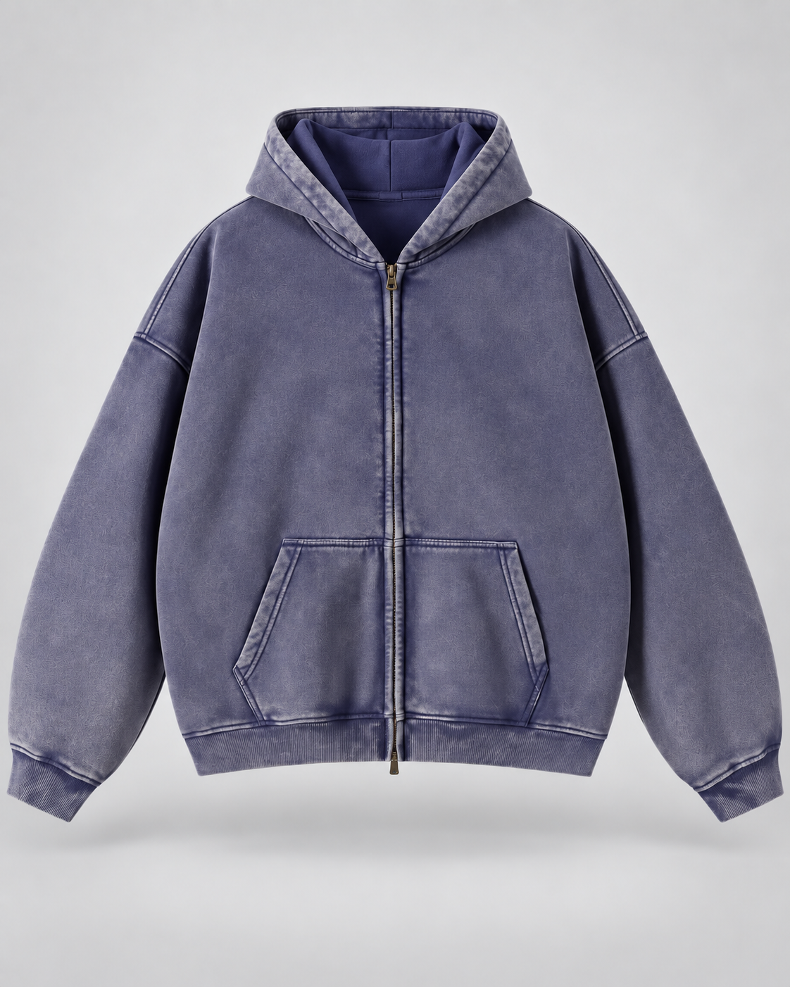 Men's Washed Zip-Up Hoodie – Oversized Fit Vintage Faded Finish