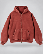 Men's Washed Zip-Up Hoodie – Oversized Fit Vintage Faded Finish