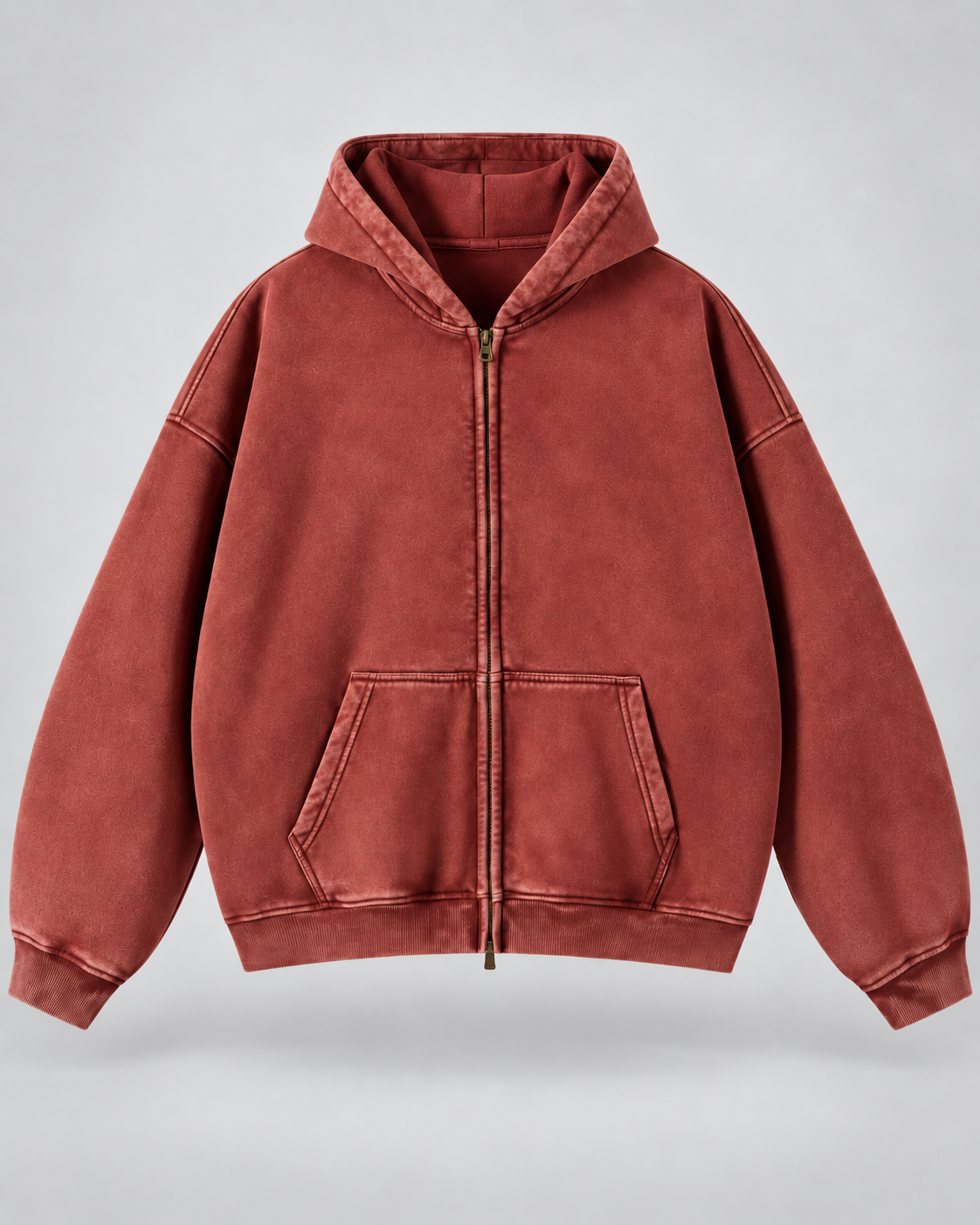 Men's Washed Zip-Up Hoodie – Oversized Fit Vintage Faded Finish