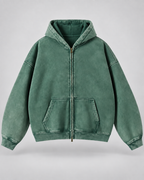 Men's Washed Zip-Up Hoodie – Oversized Fit Vintage Faded Finish