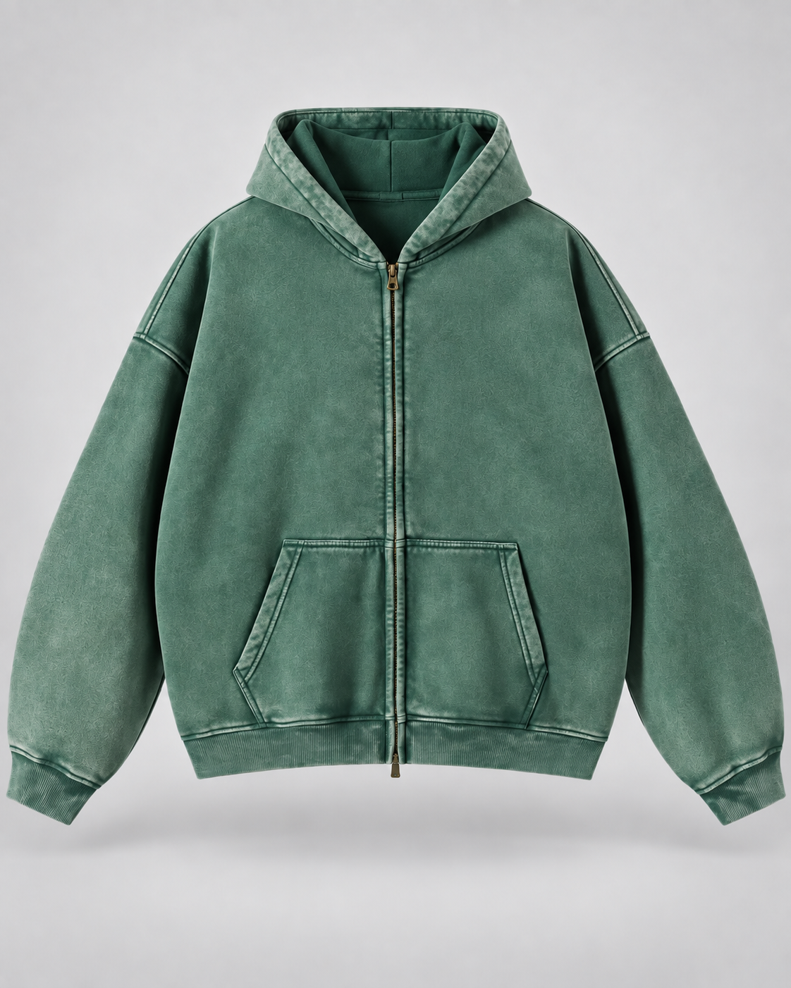 Men's Washed Zip-Up Hoodie – Oversized Fit Vintage Faded Finish