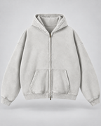 Men's Washed Zip-Up Hoodie – Oversized Fit Vintage Faded Finish