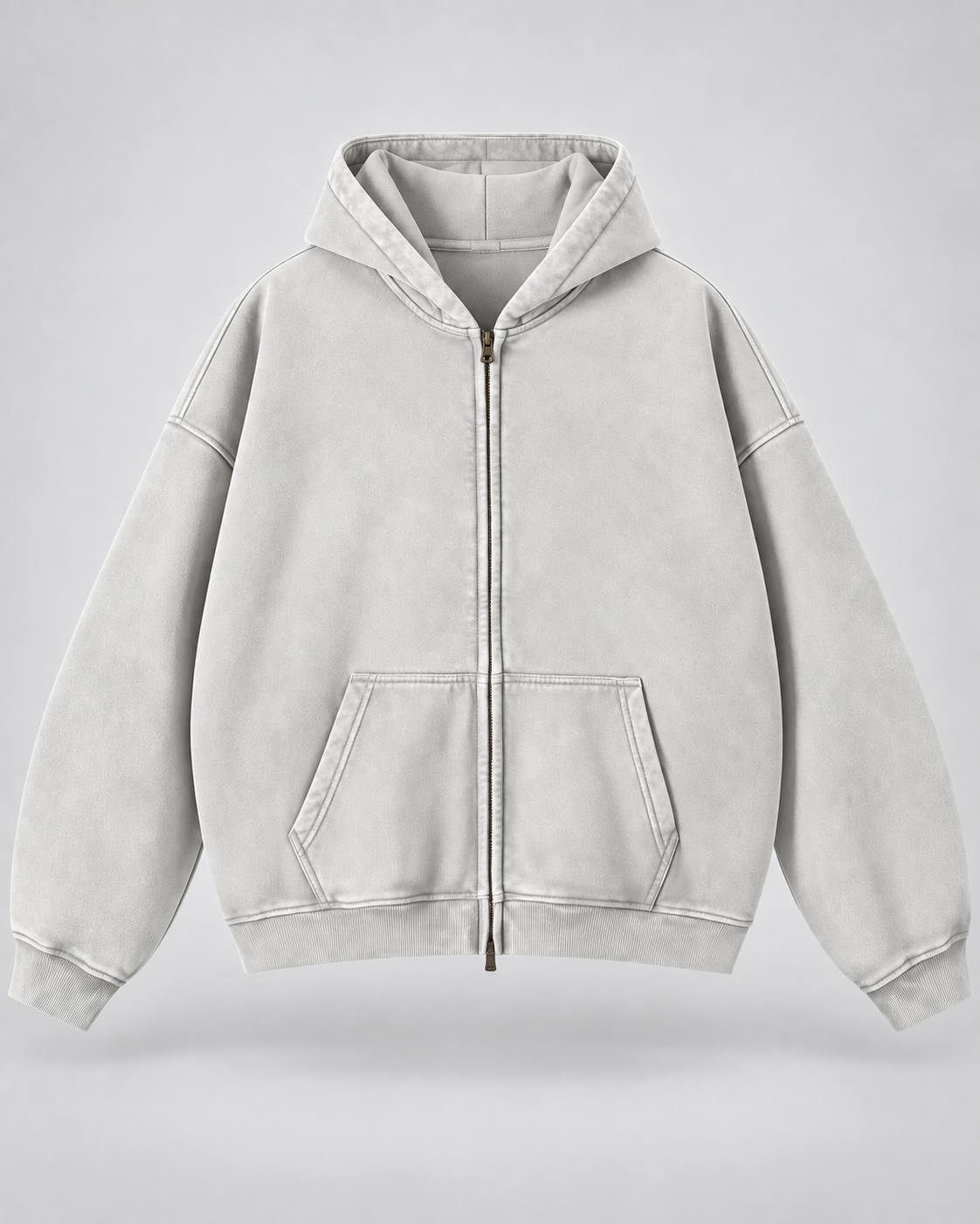Men's Washed Zip-Up Hoodie – Oversized Fit Vintage Faded Finish