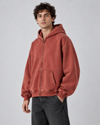 Men's Washed Zip-Up Hoodie – Oversized Fit Vintage Faded Finish