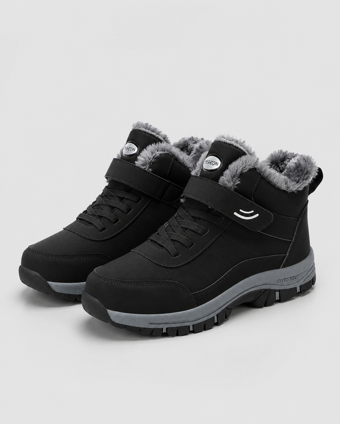 Men's Winter Ankle Boots - Lace-Up Strap with Rugged Lug Sole