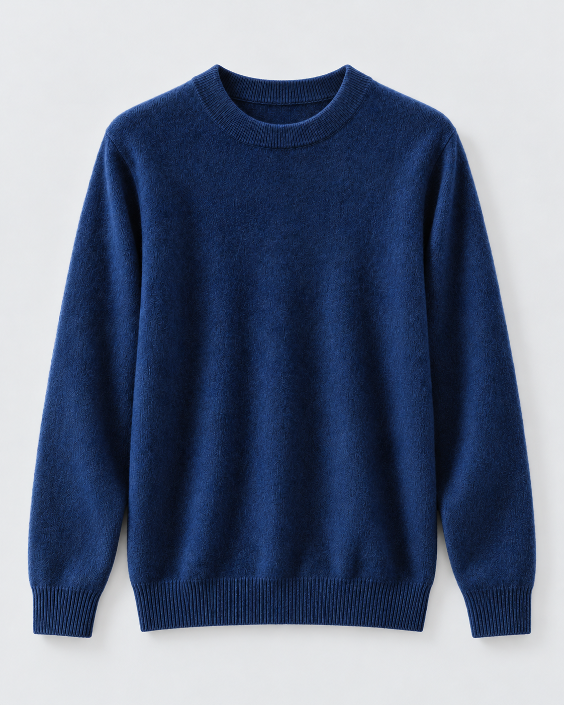 Men's Wool Crew Neck Sweater - Ribbed Trim Long Sleeve Knit