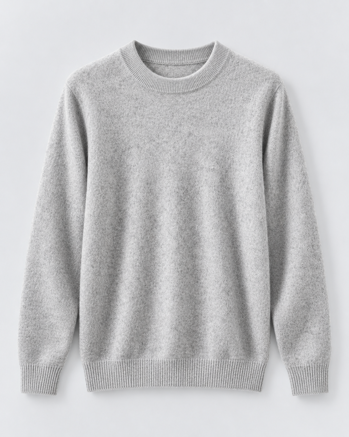 Men's Wool Crew Neck Sweater - Ribbed Trim Long Sleeve Knit