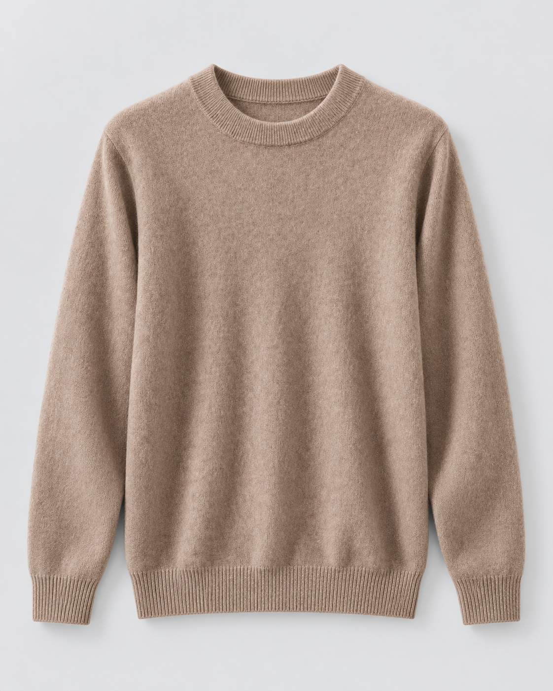 Men's Wool Crew Neck Sweater - Ribbed Trim Long Sleeve Knit