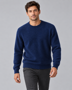Men's Wool Crew Neck Sweater - Ribbed Trim Long Sleeve Knit