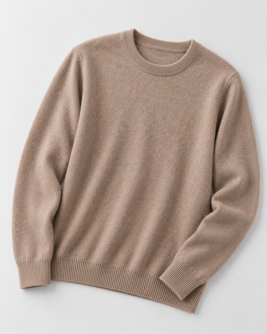 Men's Wool Crew Neck Sweater - Ribbed Trim Long Sleeve Knit