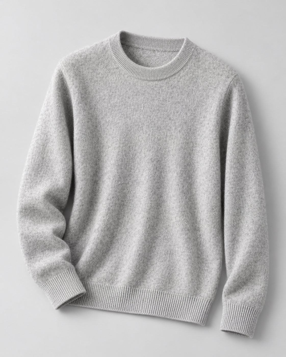 Men's Wool Crew Neck Sweater - Ribbed Trim Long Sleeve Knit