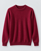 Men's Wool Crew Neck Sweater - Ribbed Trim Long Sleeve Knit