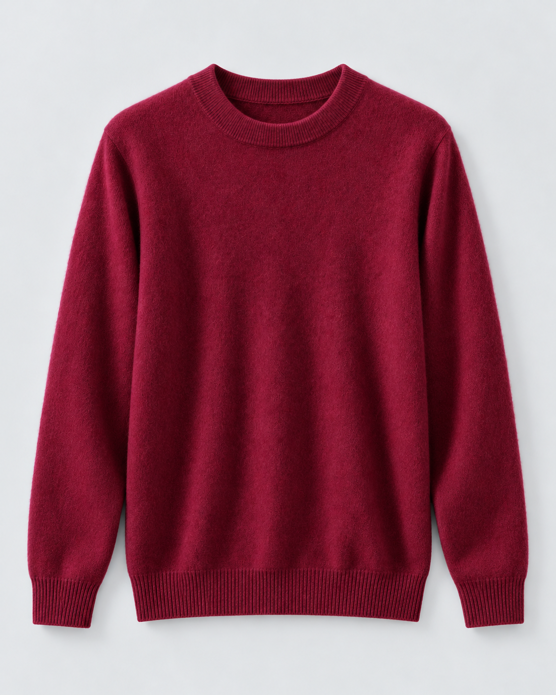 Men's Wool Crew Neck Sweater - Ribbed Trim Long Sleeve Knit