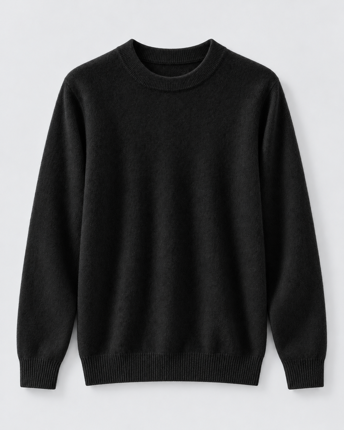 Men's Wool Crew Neck Sweater - Ribbed Trim Long Sleeve Knit