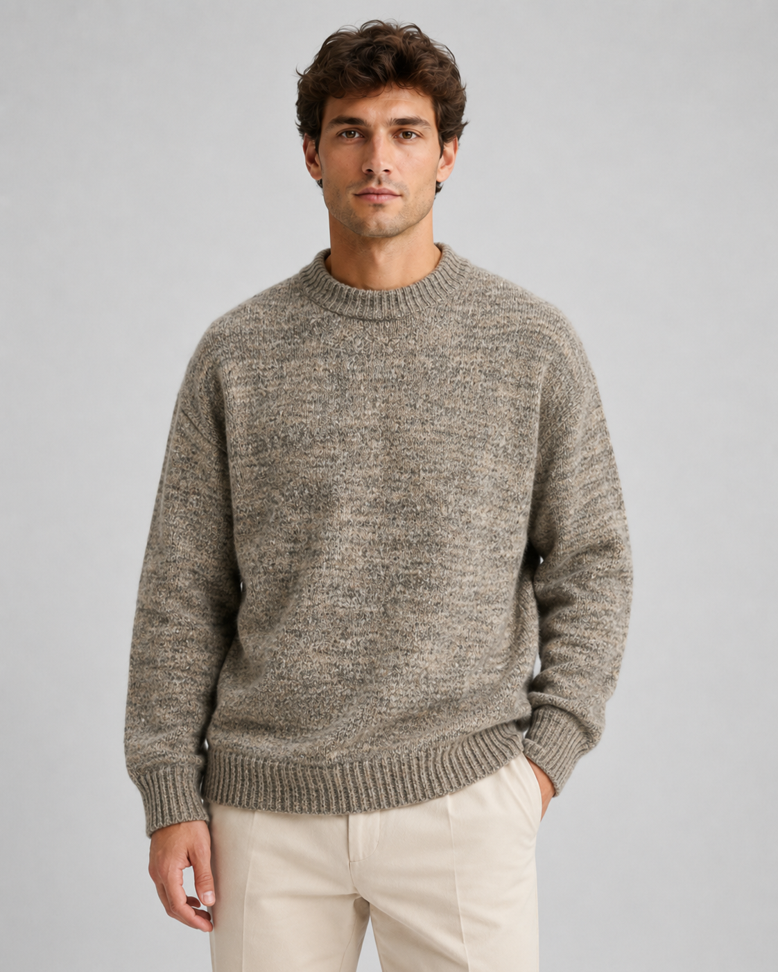 Men's Wool Crewneck Sweater - Marled Knit Relaxed Fit
