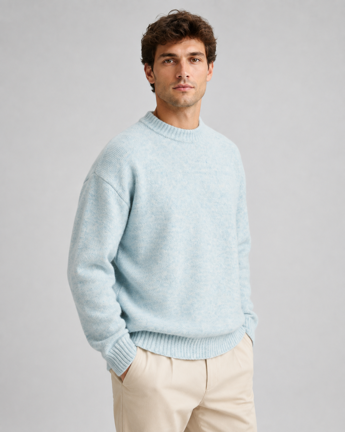 Men's Wool Crewneck Sweater - Marled Knit Relaxed Fit