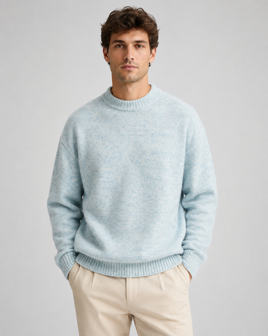 Men's Wool Crewneck Sweater - Marled Knit Relaxed Fit