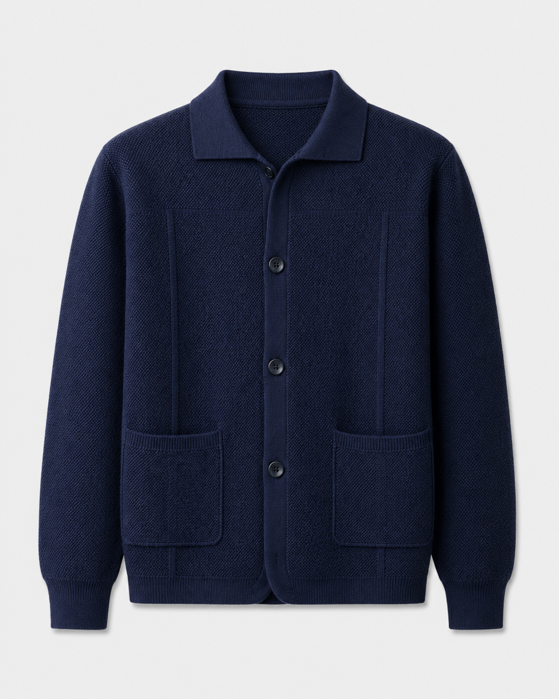 Men's Wool Knitted Overshirt - Textured Knit Button-Front