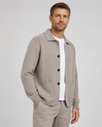 Men's Wool Knitted Overshirt - Textured Knit Button-Front