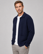 Men's Wool Knitted Overshirt - Textured Knit Button-Front