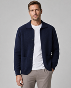 Men's Wool Knitted Overshirt - Textured Knit Button-Front