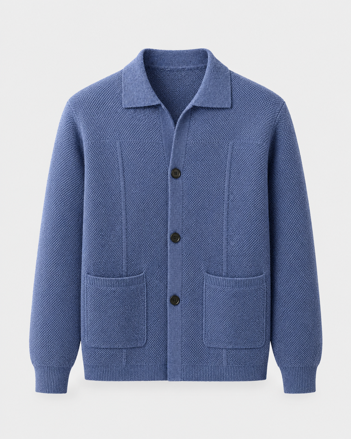 Men's Wool Knitted Overshirt - Textured Knit Button-Front