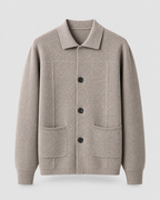 Men's Wool Knitted Overshirt - Textured Knit Button-Front