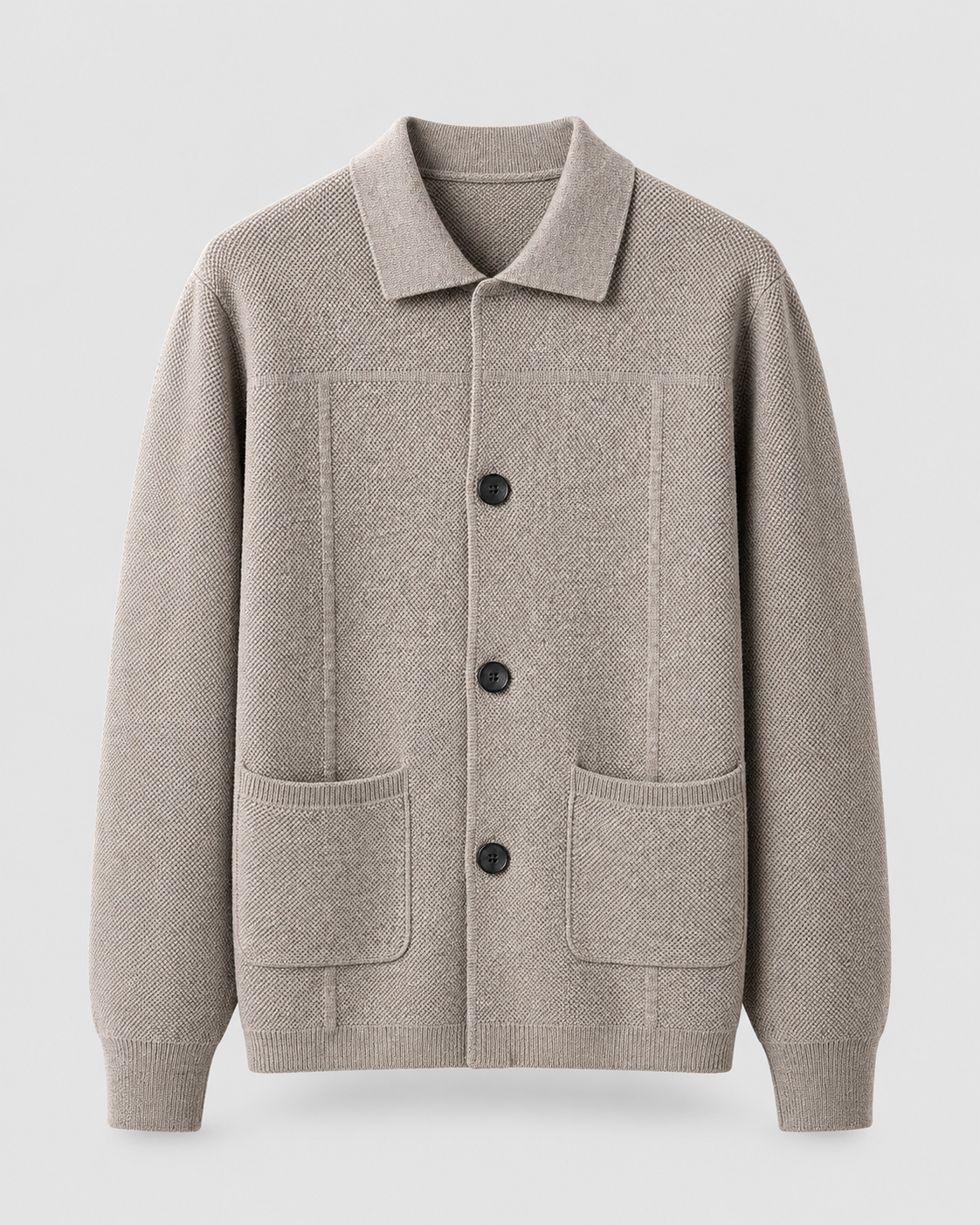 Men's Wool Knitted Overshirt - Textured Knit Button-Front
