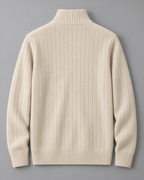 Men's Wool Knitted Zip Neck Sweater - Stand Collar Long Sleeve