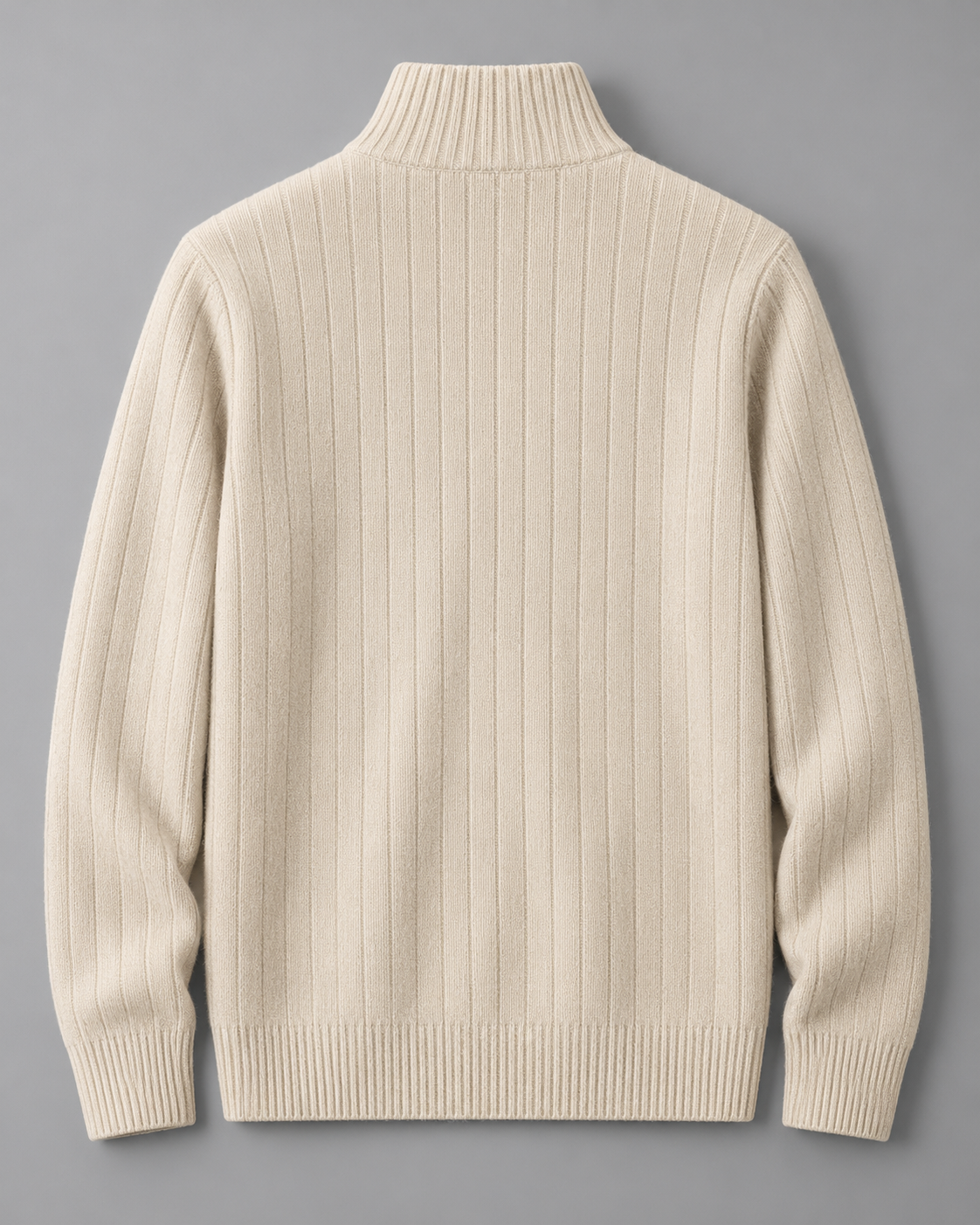 Men's Wool Knitted Zip Neck Sweater - Stand Collar Long Sleeve