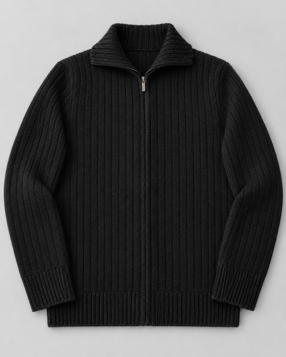 Men's Wool Knitted Zip Neck Sweater - Stand Collar Long Sleeve