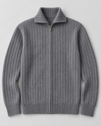 Men's Wool Knitted Zip Neck Sweater - Stand Collar Long Sleeve