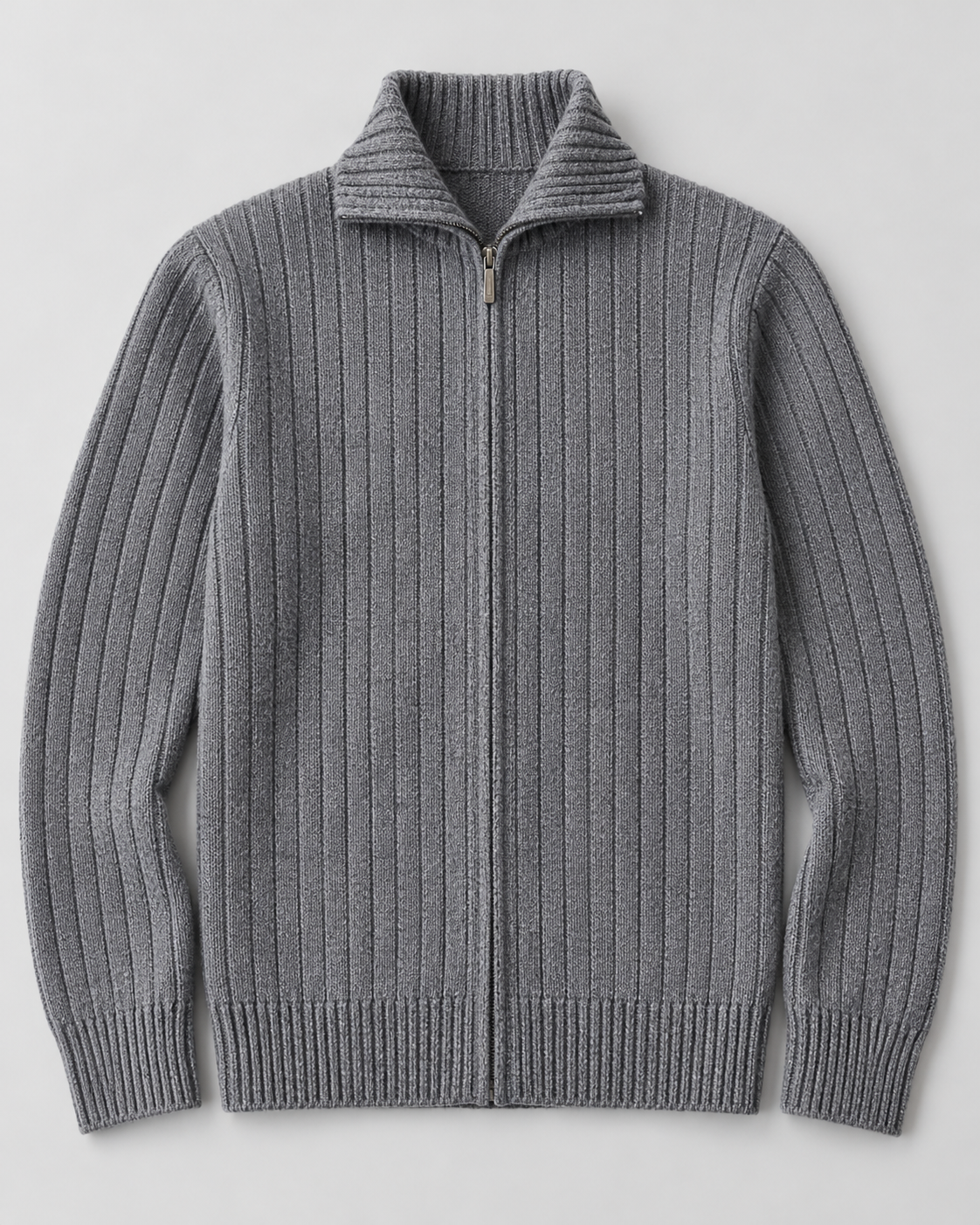 Men's Wool Knitted Zip Neck Sweater - Stand Collar Long Sleeve