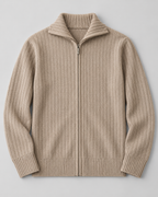 Men's Wool Knitted Zip Neck Sweater - Stand Collar Long Sleeve