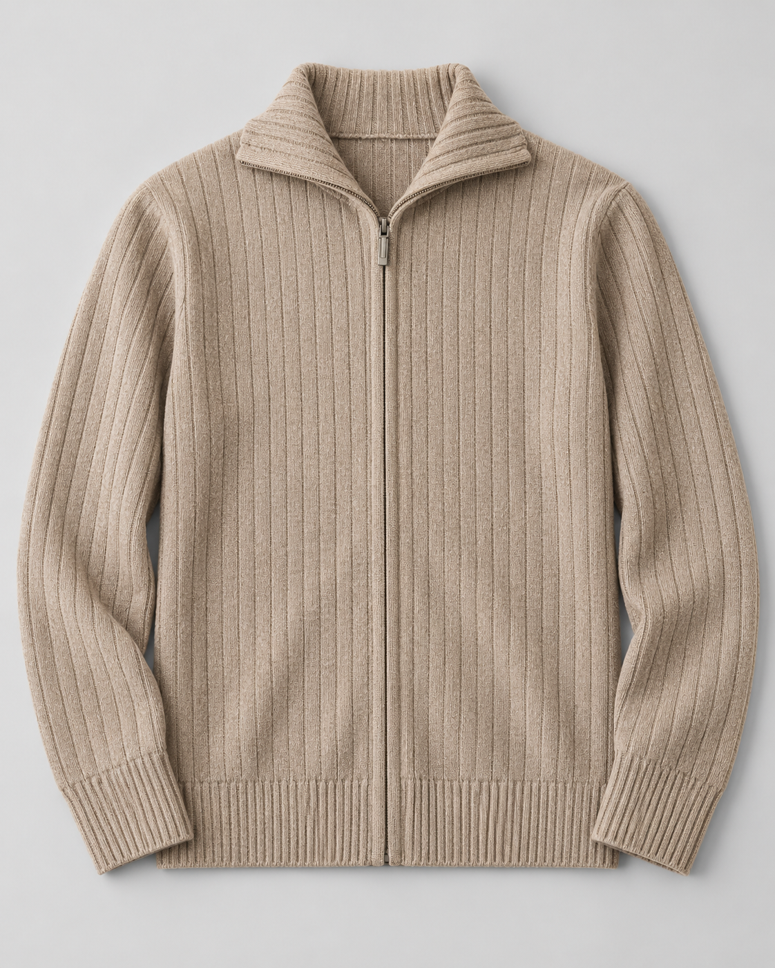 Men's Wool Knitted Zip Neck Sweater - Stand Collar Long Sleeve