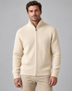 Men's Wool Knitted Zip Neck Sweater - Stand Collar Long Sleeve