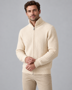 Men's Wool Knitted Zip Neck Sweater - Stand Collar Long Sleeve
