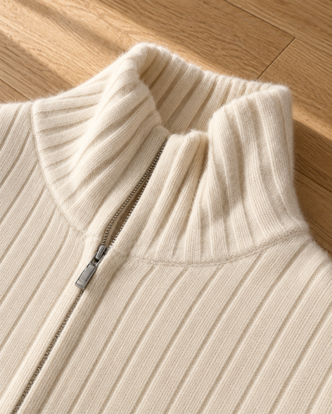 Men's Wool Knitted Zip Neck Sweater - Stand Collar Long Sleeve