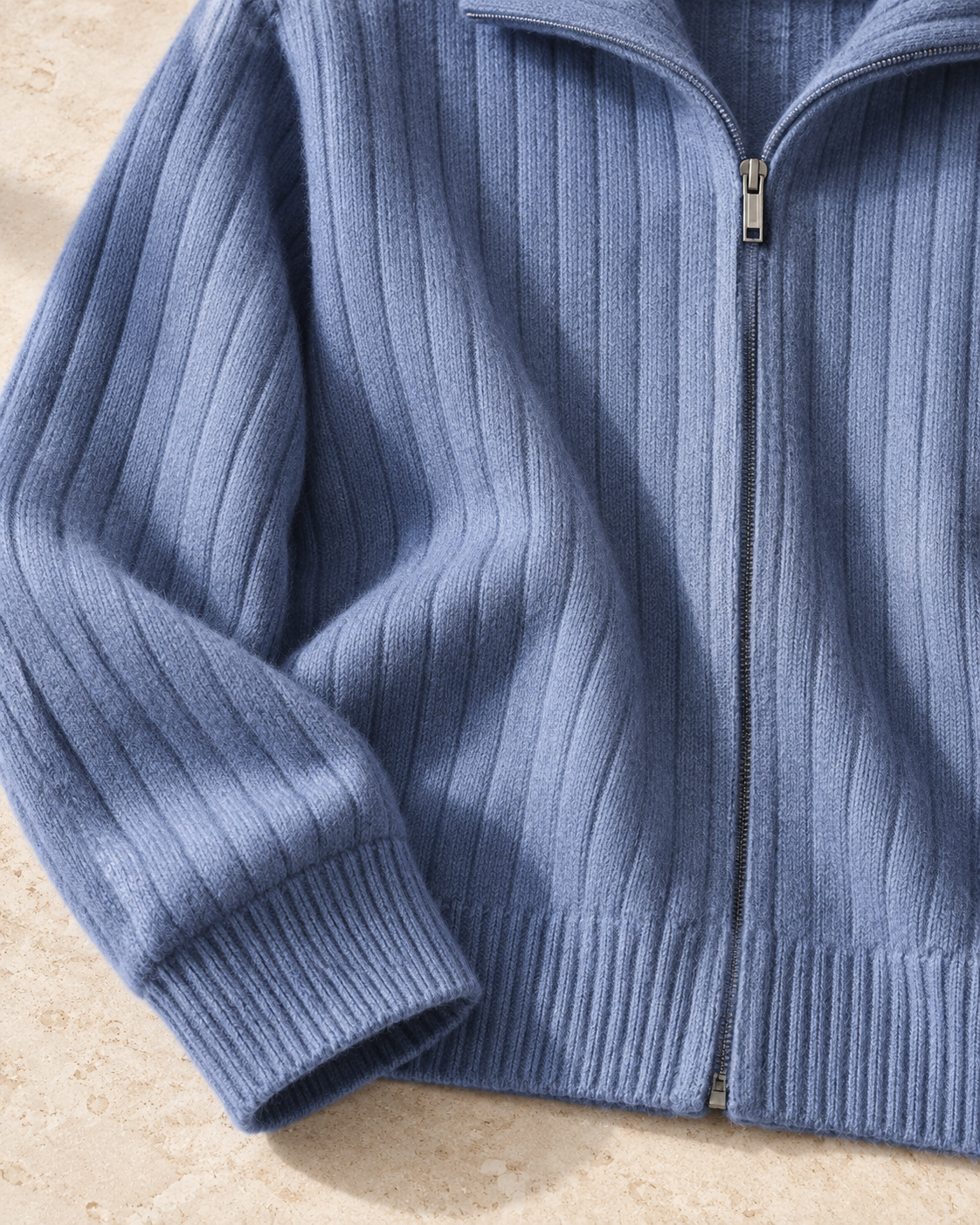 Men's Wool Knitted Zip Neck Sweater - Stand Collar Long Sleeve
