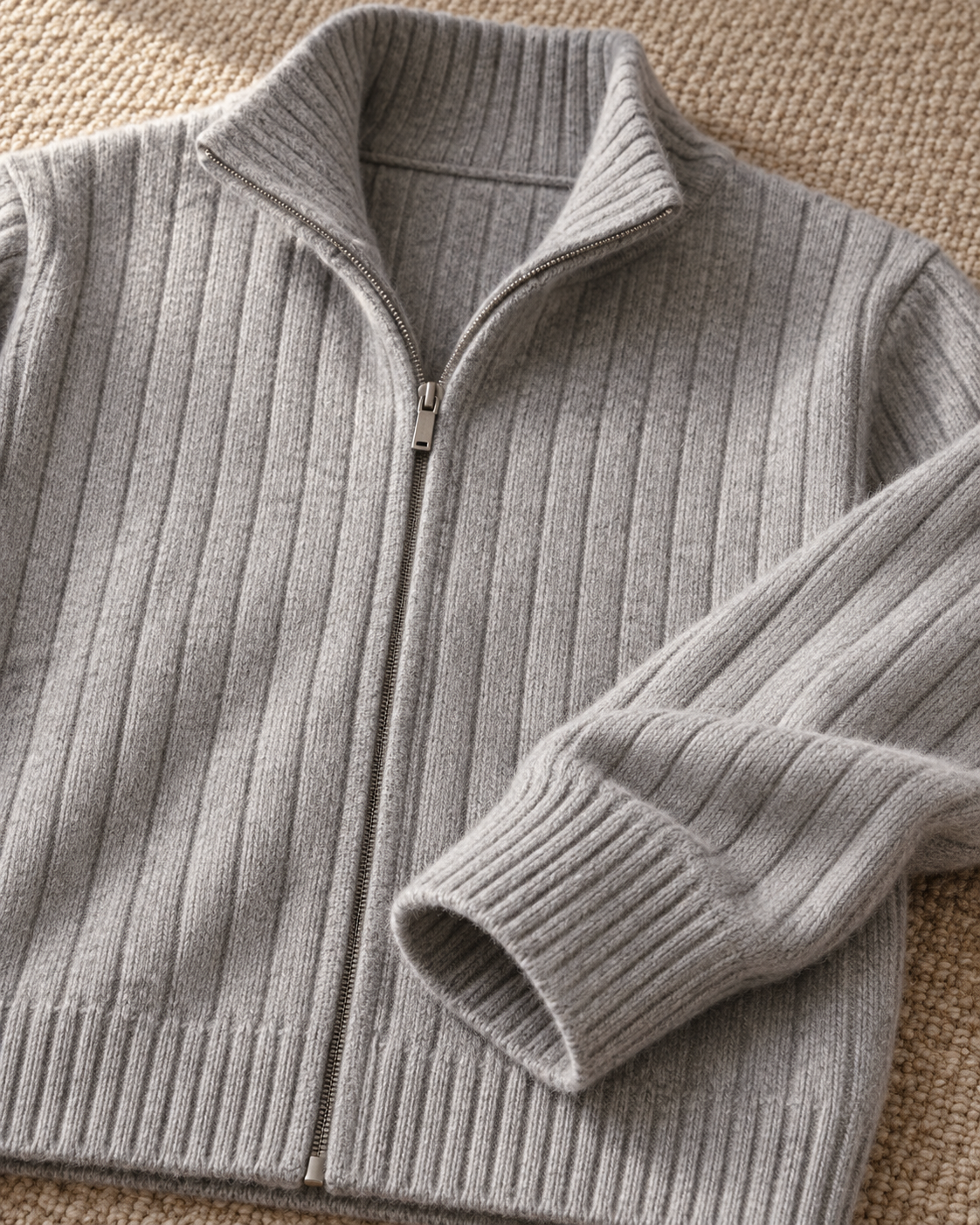 Men's Wool Knitted Zip Neck Sweater - Stand Collar Long Sleeve