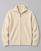 Men's Wool Knitted Zip Neck Sweater - Stand Collar Long Sleeve