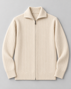 Men's Wool Knitted Zip Neck Sweater - Stand Collar Long Sleeve