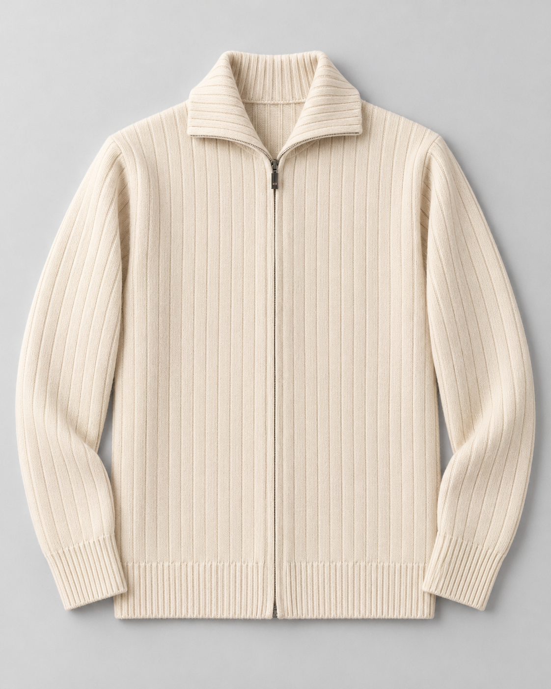 Men's Wool Knitted Zip Neck Sweater - Stand Collar Long Sleeve