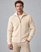 Men's Wool Knitted Zip Neck Sweater - Stand Collar Long Sleeve
