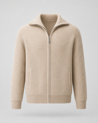 Men's Wool Quarter Zip Sweater - Ribbed Mock Neck Regular Fit