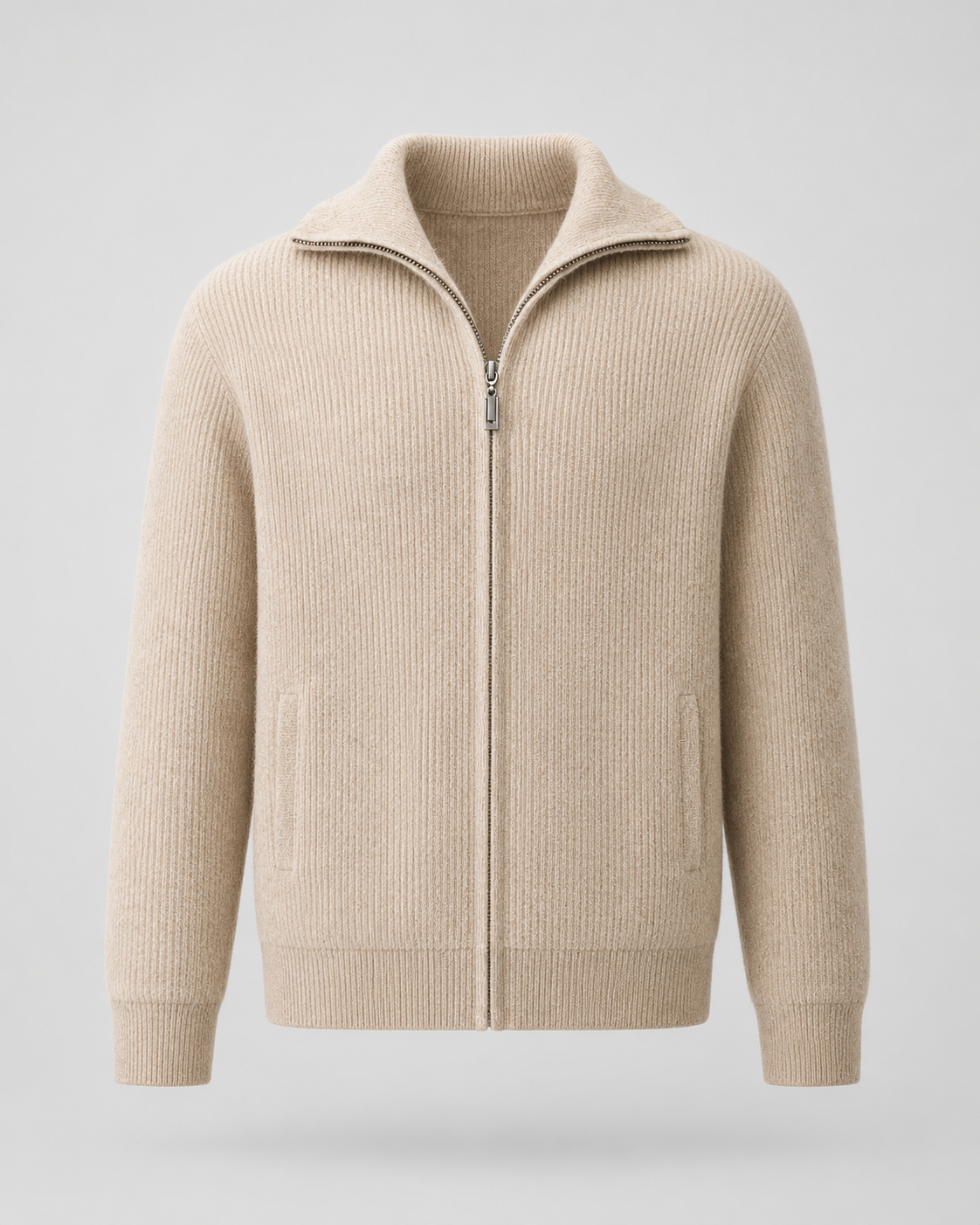 Men's Wool Quarter Zip Sweater - Ribbed Mock Neck Regular Fit